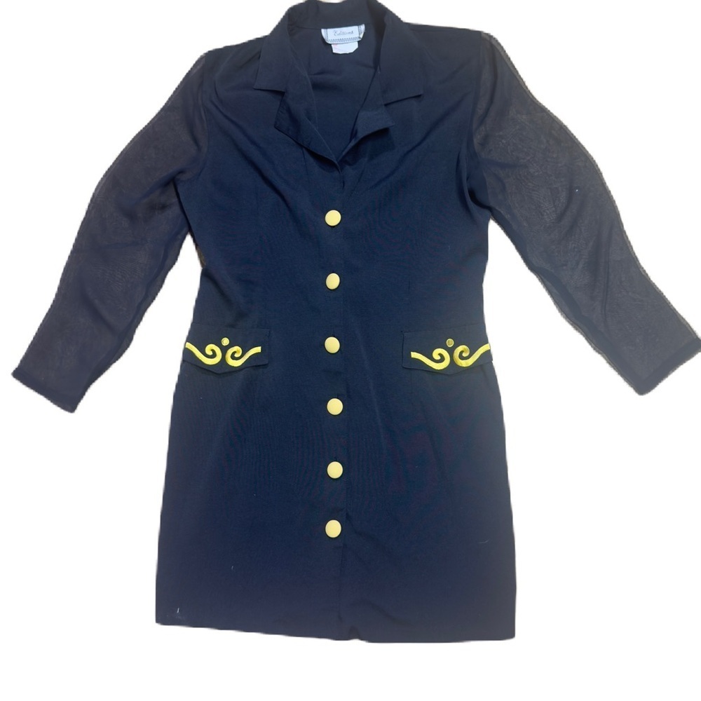 Editions Black & Gold Dress - Size 11 - Sheer Sleeves - Button-Down Front - $35